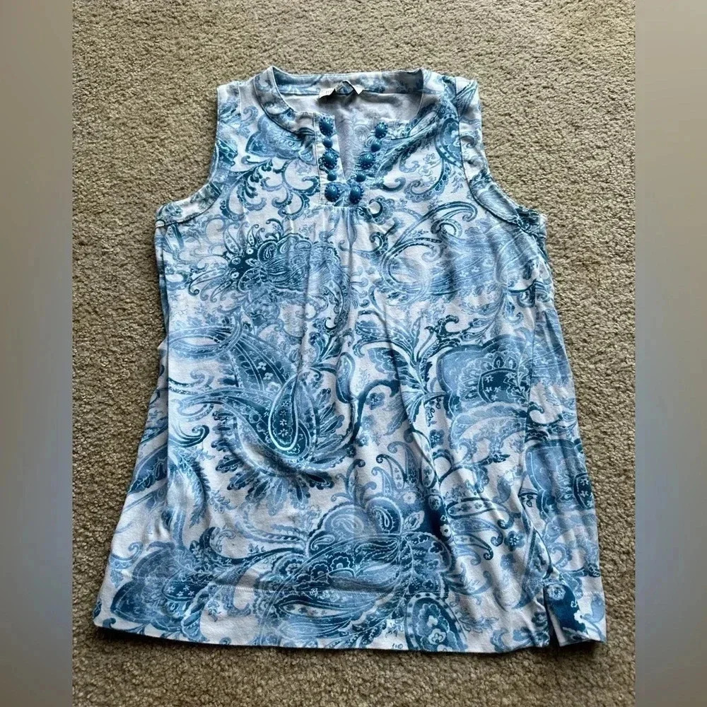 Jones New York Blue Paisley Sleeveless Top